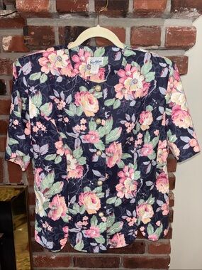 Vintage Good Times Floral Shoulder Pad Grannycore Blouse Top Size 12